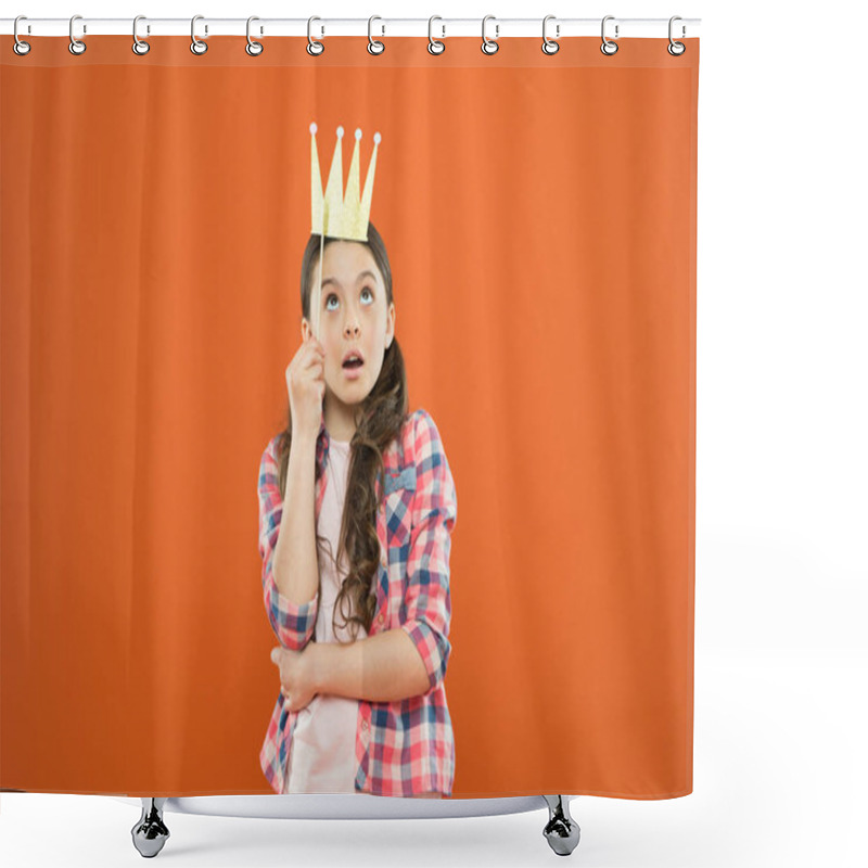 Personality  Im A Big Boss Here. Little Big Boss On Orange Background. Cute Girl Boss Wearing Prop Crown. Small Happy Child With Big Surprise On Her Face. Adorable Boss Lady Dreaming Big Ambitious Dreams Shower Curtains