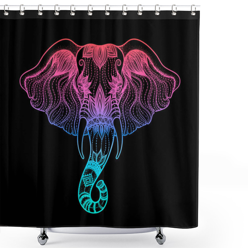 Personality  Head Of A Elephant Line Art Boho Design. Illustration Of Indian God Ganesha. Vector Shower Curtains