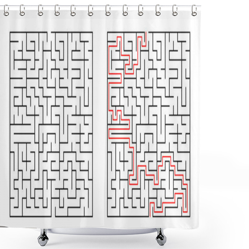 Personality  Education Logic Game Labyrinth For Kids. Find Right Way. Isolated Simple Square Maze Black Line On White Background. With The Solution. Vector Illustration. Shower Curtains