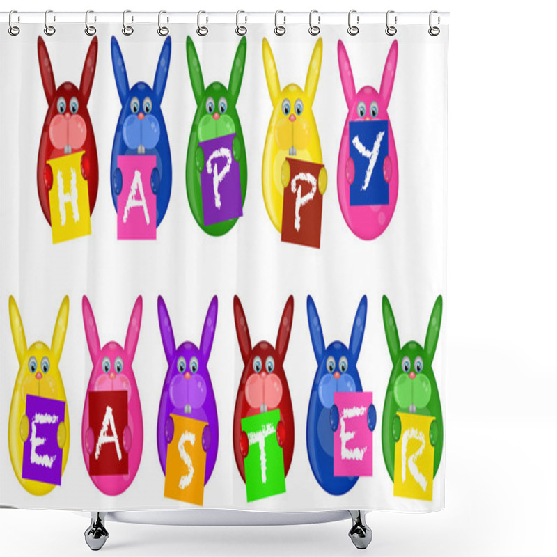 Personality  Easter Bunny Eggs Holding Alphabet Greeting Signs Shower Curtains