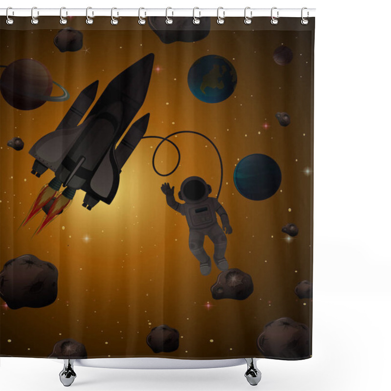 Personality  Astronaut In Space Scene Illustration Shower Curtains