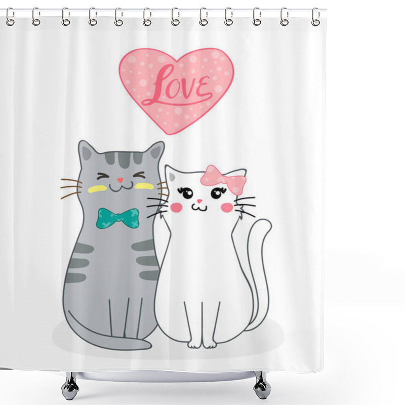 Personality  Cute Cats And Hearts. Vector Illustration Shower Curtains