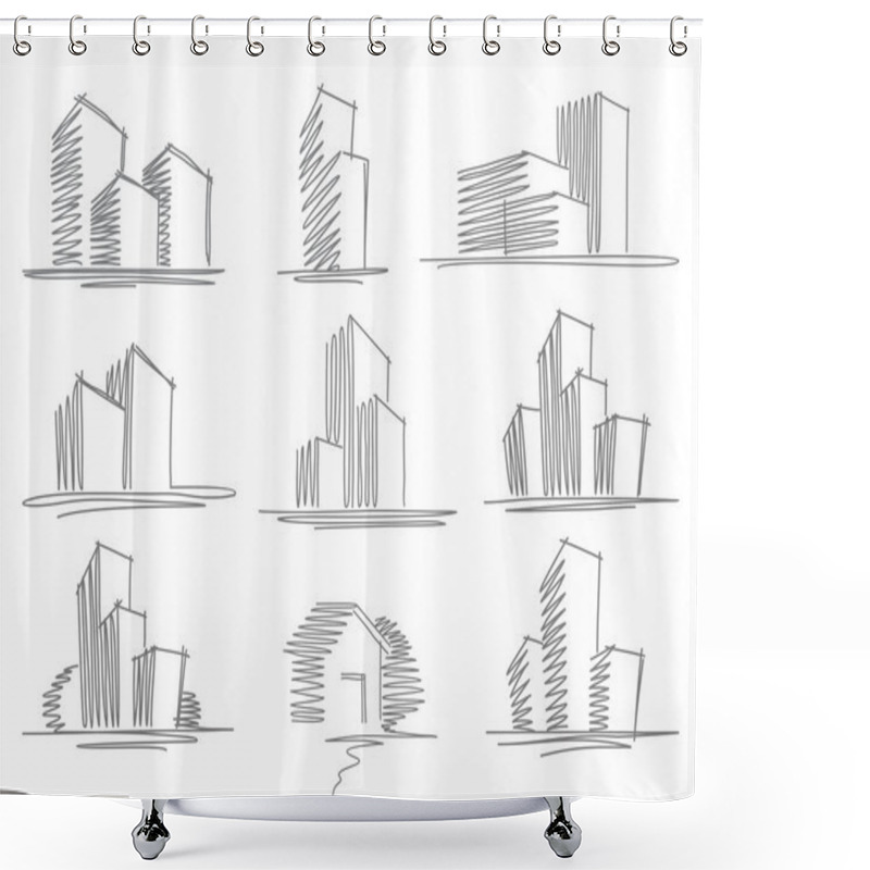 Personality  Sketches Of Buildings Shower Curtains