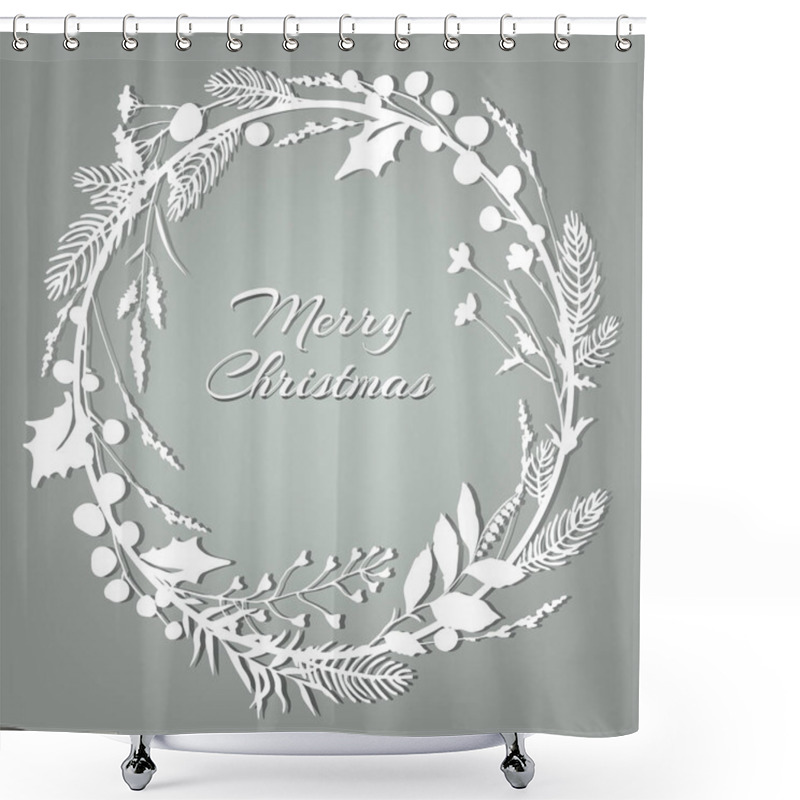 Personality  White Christmas Decorative Wreath. Christmas Frame. Festive Element. Shower Curtains