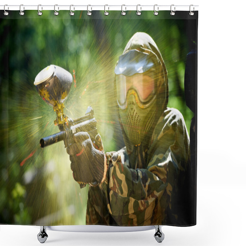 Personality  Paintball Player Direct Hit Shower Curtains