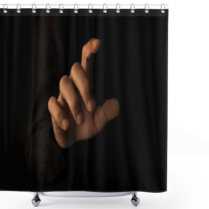 Personality  Black Hand For Blockchain Technology Concept, Revolutionizing Industries, Exploring The Boundless Potential Of Blockchain Technology For Secure, Decentralized Transactions And Immutable Digital Data. Shower Curtains