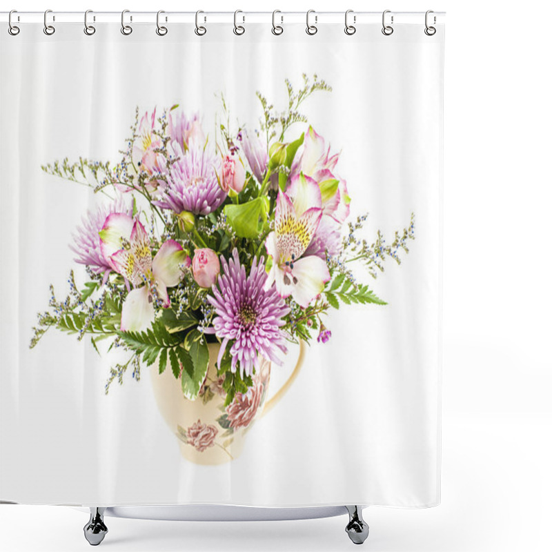 Personality  Flower Arrangement On White Shower Curtains