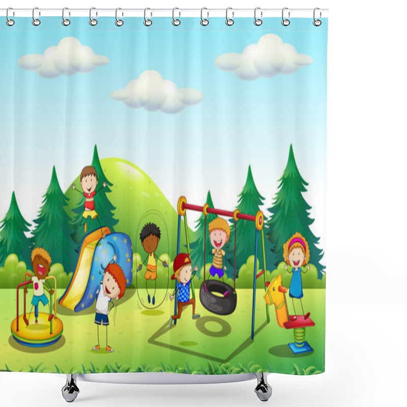 Personality  Many Kids Playing In The Playground Shower Curtains