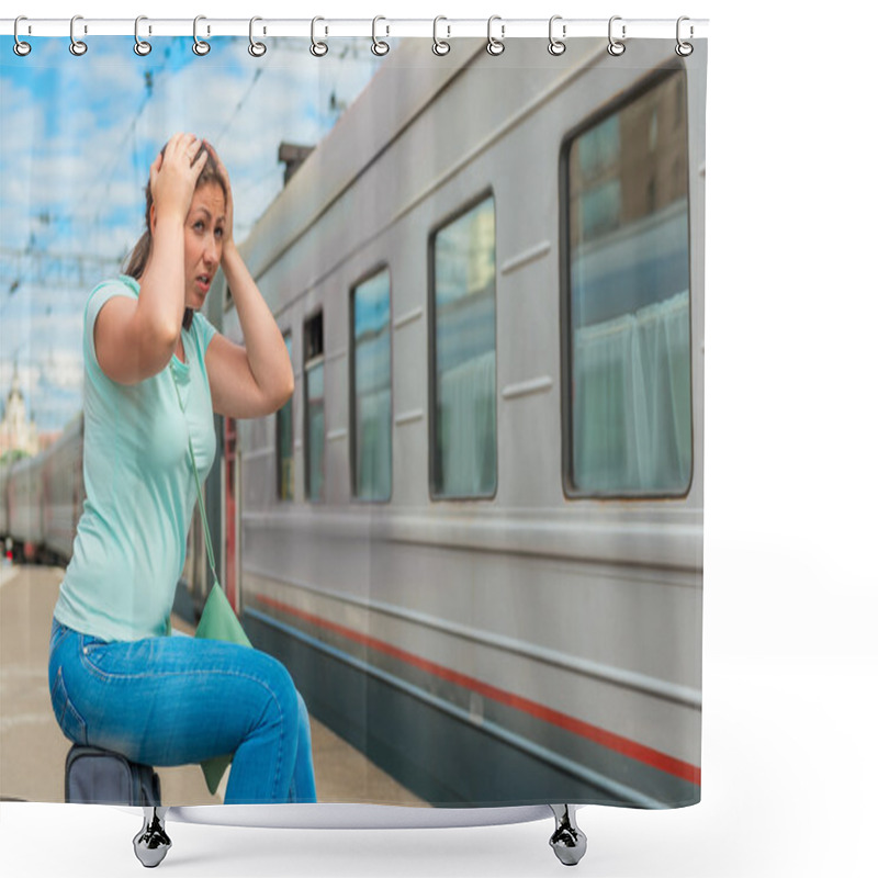 Personality  Emotional Woman Looks At The Departing Train On Which She Was La Shower Curtains