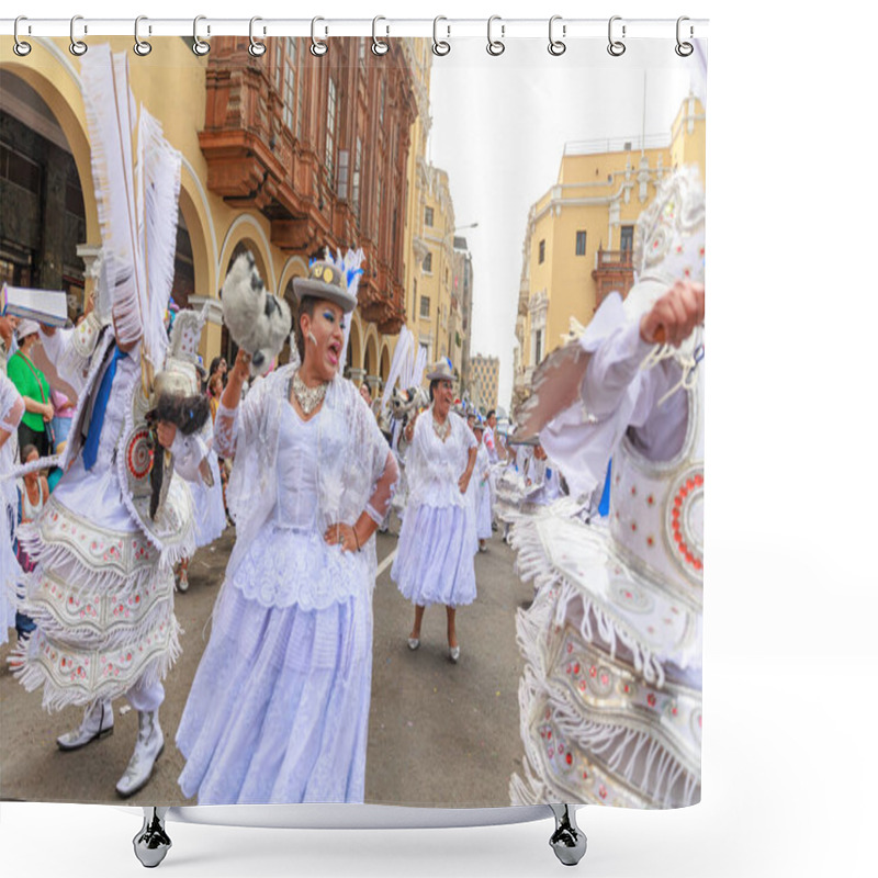 Personality  February 4, 2024, Lima PERU. Parade Of The Festivity Of The Virgin Of The Candelaria In The Main Square Of Lima. Shower Curtains