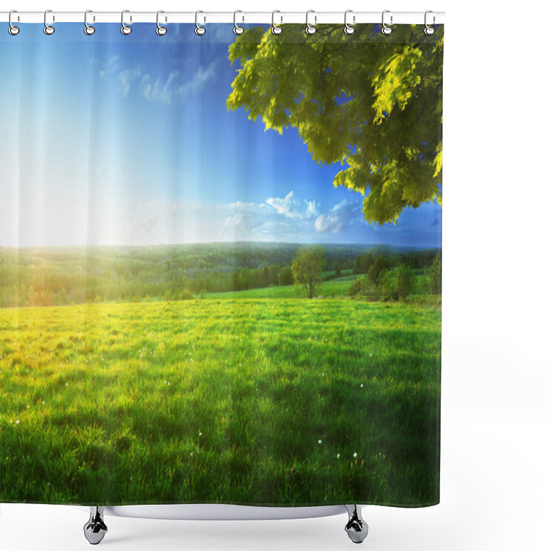 Personality  Field Of Spring Grass And Forest Shower Curtains