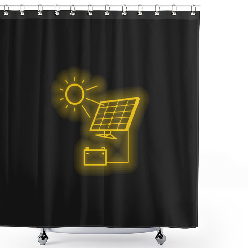 Personality  Battery Charging With Solar Panel Yellow Glowing Neon Icon Shower Curtains