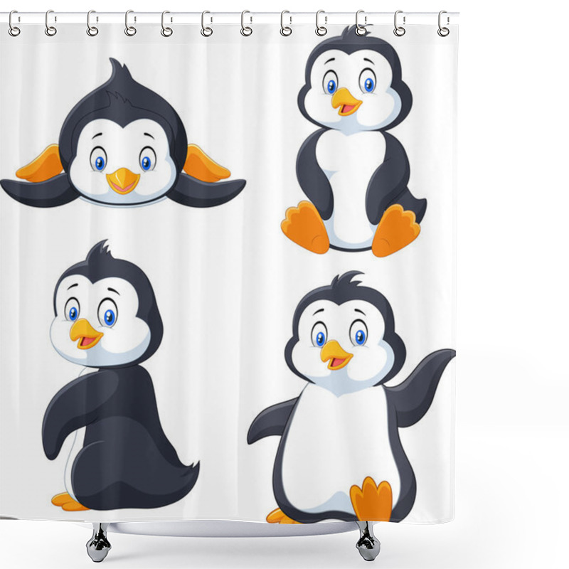 Personality  Collection Of Cartoon Penguin Isolated On White Background Shower Curtains