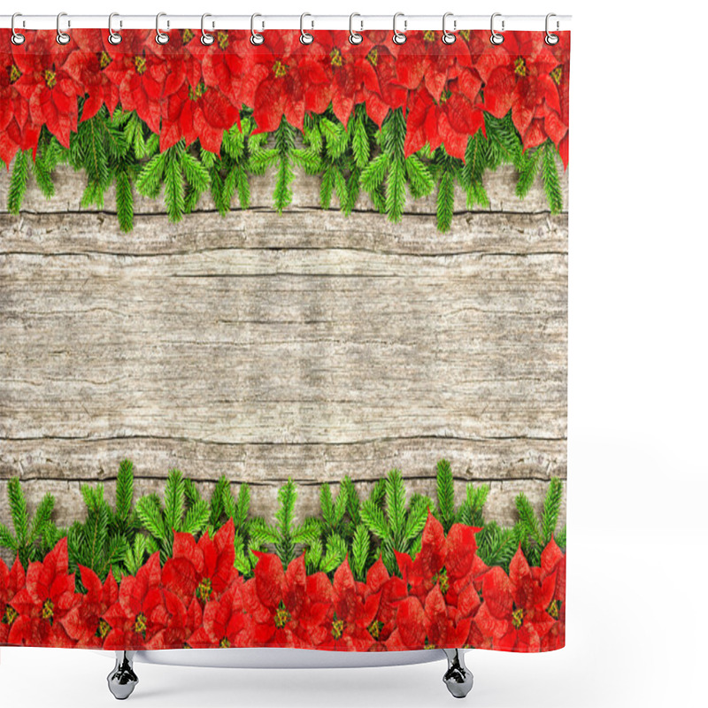 Personality  Christmas Tree Branch With Red Poinsettia Flowers Shower Curtains