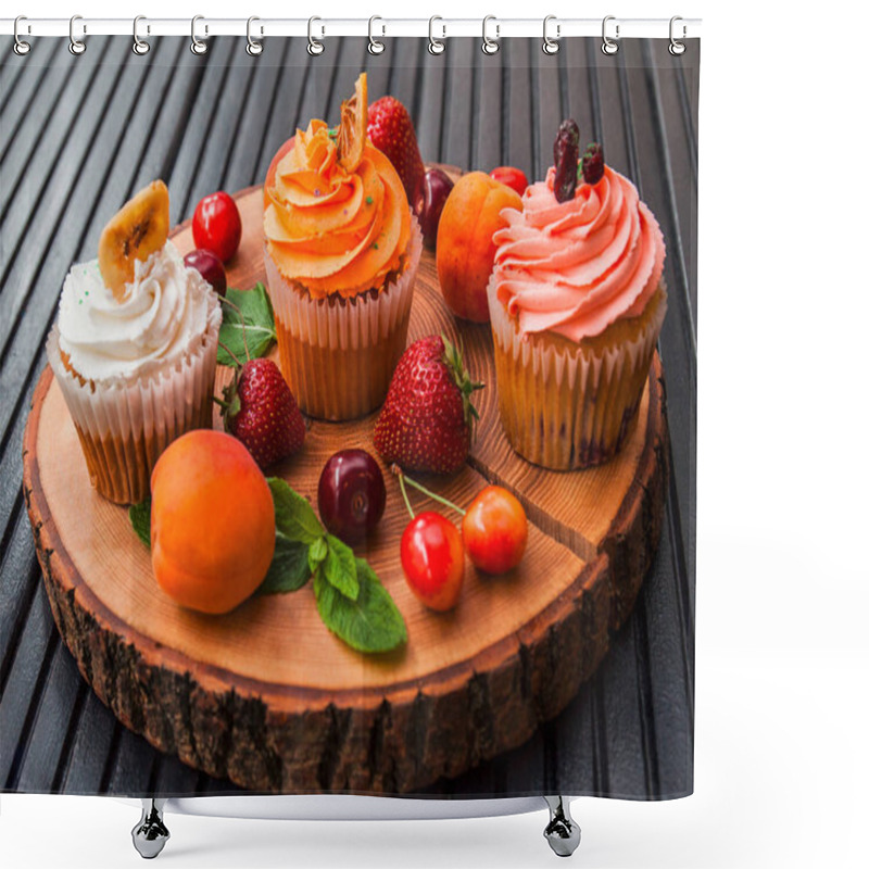 Personality  Desserts With Fruits Shower Curtains