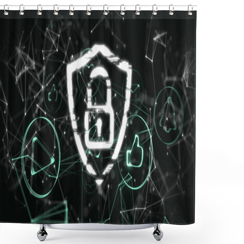 Personality  Image Of Online Security Padlock With Digital Icons And Networks Of Connections. Digital Interface, Connection And Communication Concept Digitally Generated Image. Shower Curtains