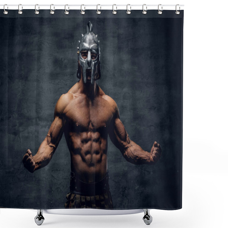 Personality  Muscular Man In A Gladiator Silver Helmet  Shower Curtains