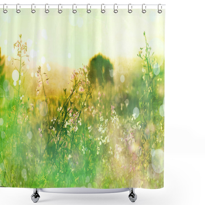 Personality  Flowers On Meadow. Summer Background Shower Curtains