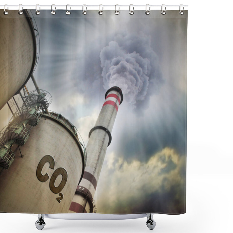 Personality  Power Plant With Smoking Stack. Shower Curtains