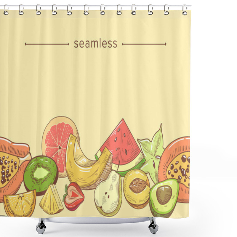 Personality  Seamless Pattern With Fresh Fruits Slices, Doodle Composition With Lime Or Lemon, Strawberry, Papaya, Plum And Carambola Shower Curtains