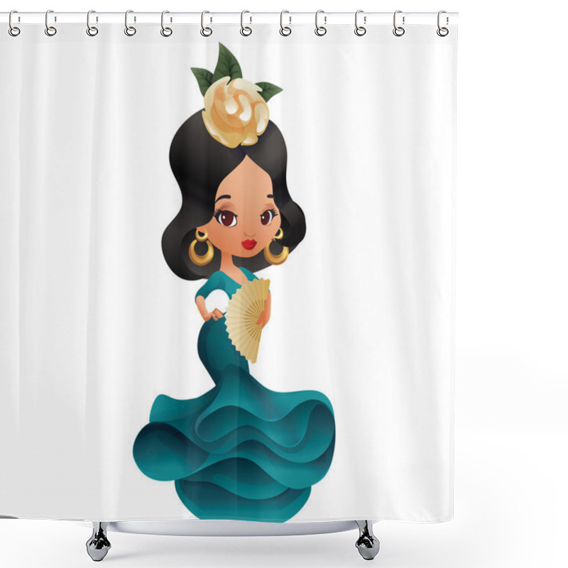 Personality  Latin Spanish Cute Chibi Cartoon Girl Shower Curtains