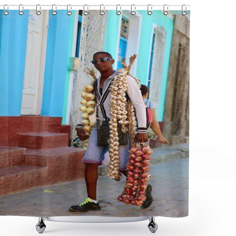 Personality  Garlic And Onion Vendor, Cuba Shower Curtains