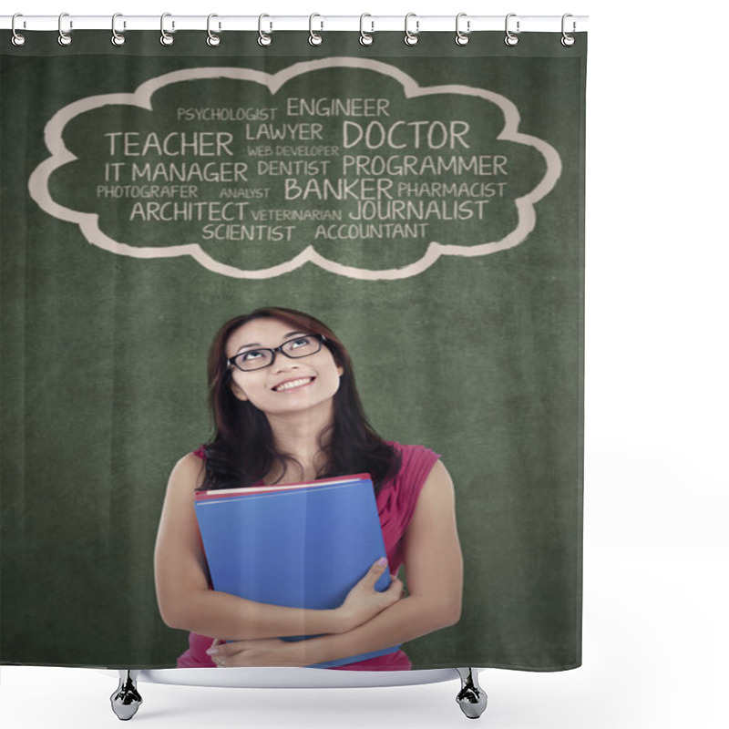 Personality  Young Student Is Thinking Her Dream Shower Curtains