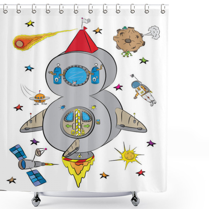 Personality  Number Eight As The Rocket In A Cosmos Space Shower Curtains