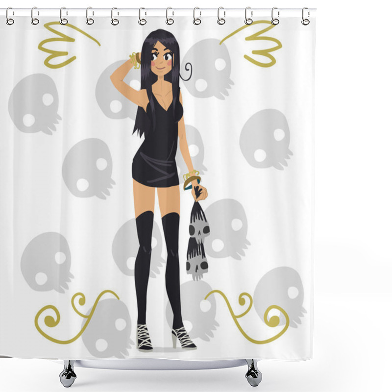 Personality  Cartoon Funny Halloween Girl With Skulls Shower Curtains