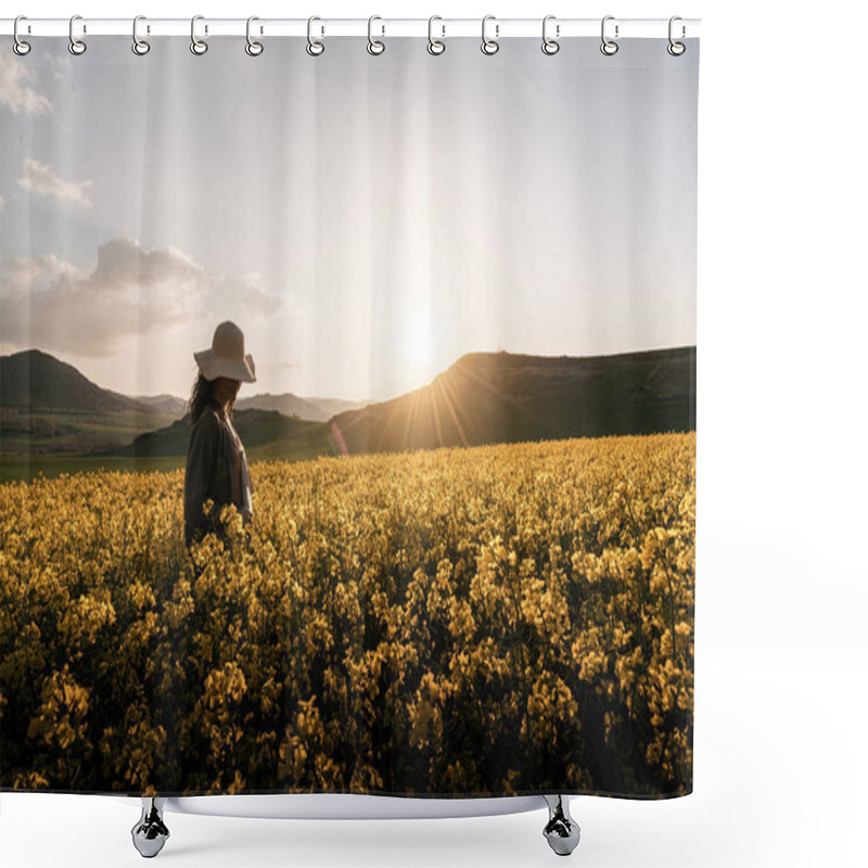 Personality  Unrecognizable Woman Walking Among Flowers Shower Curtains