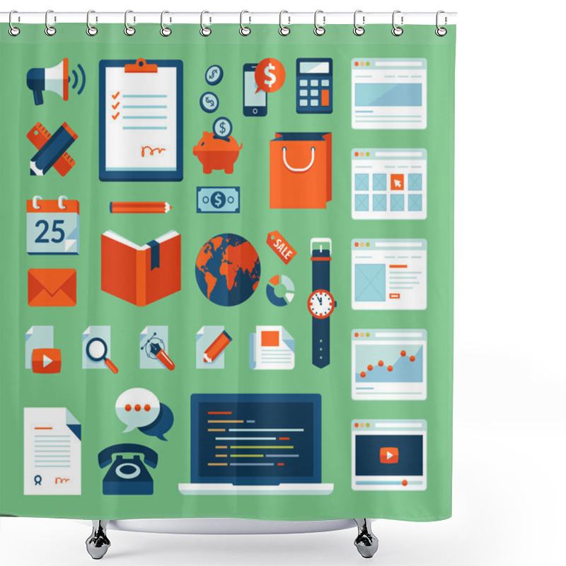 Personality  Flat Design Vector Illustration Concept Icons Set Of Business Working Elements Shower Curtains