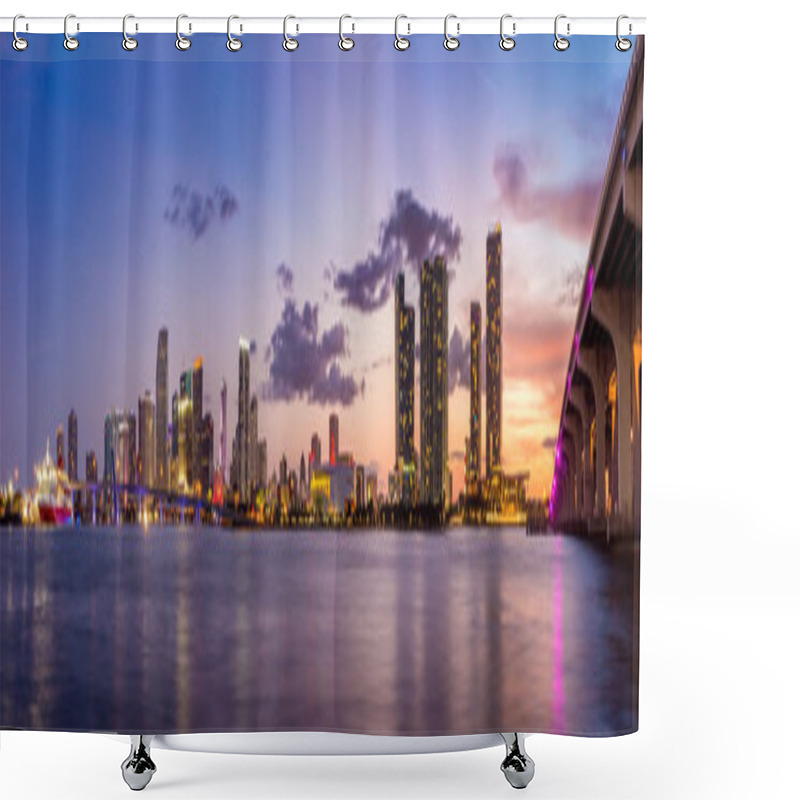 Personality  Miami City Skyline Panorama At Twilight Shower Curtains