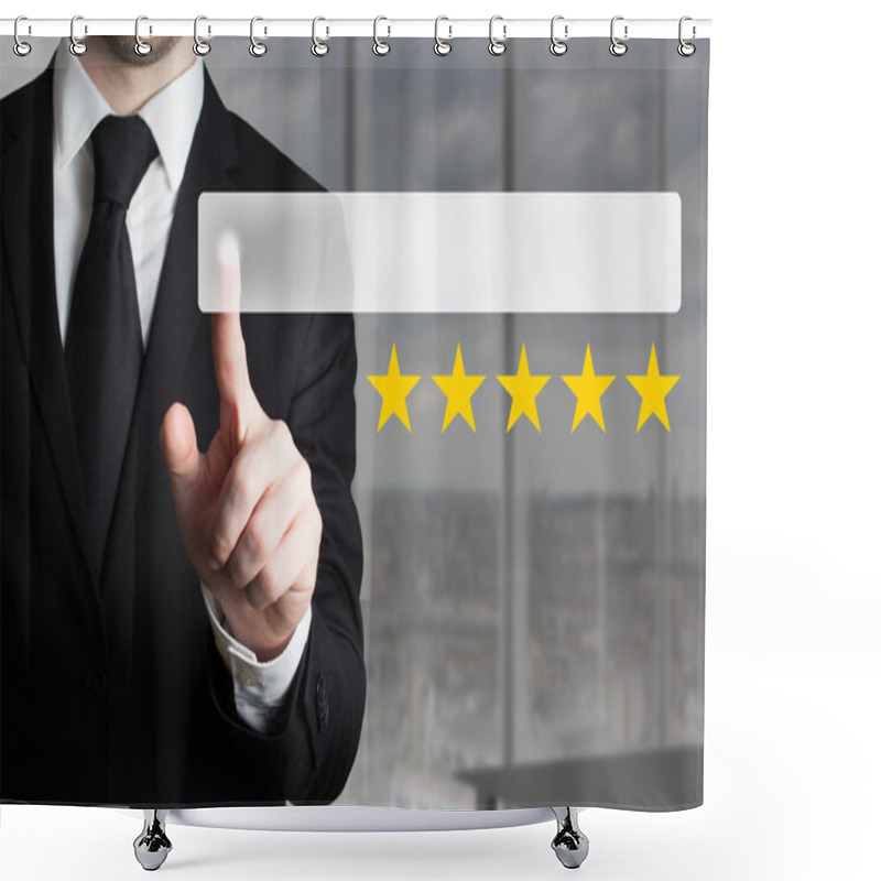 Personality  Businessman Pushing Button Five Golden Stars Shower Curtains