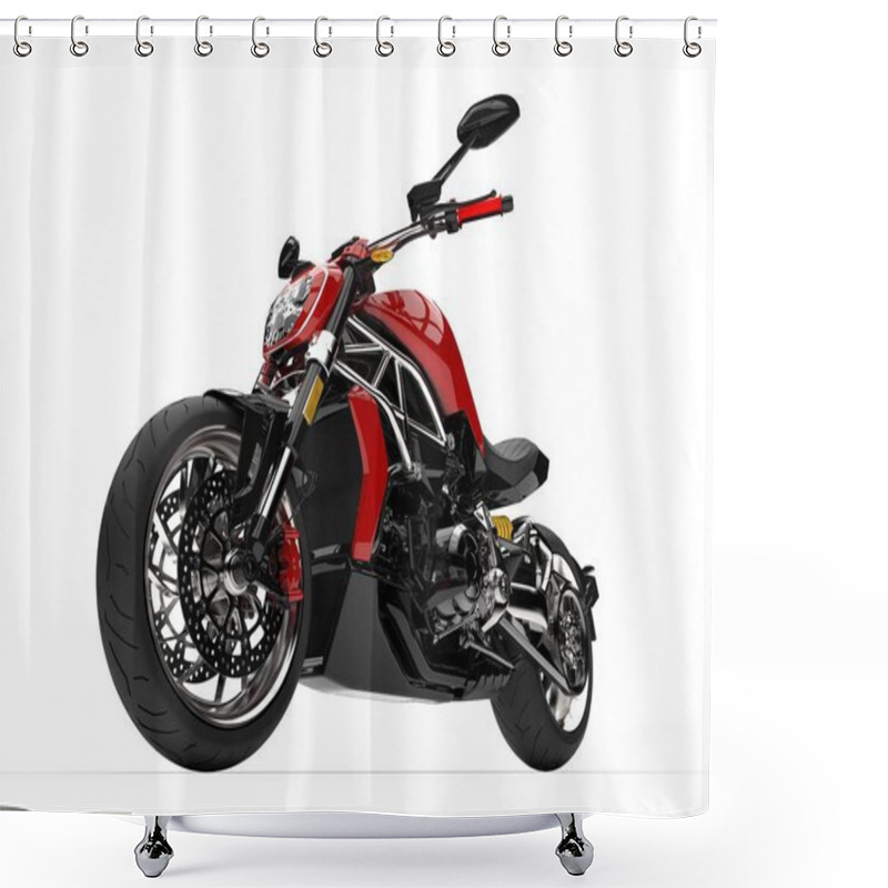 Personality  Powerful Modern Red Sports Motorcycle - Front Wheel Closeup Shot Shower Curtains