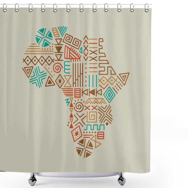 Personality  Africa Continent Map Shape Illustration Concept Made Of Traditional African Culture Decoration And Colorful Tribal Art Symbol On Isolated Background. Shower Curtains