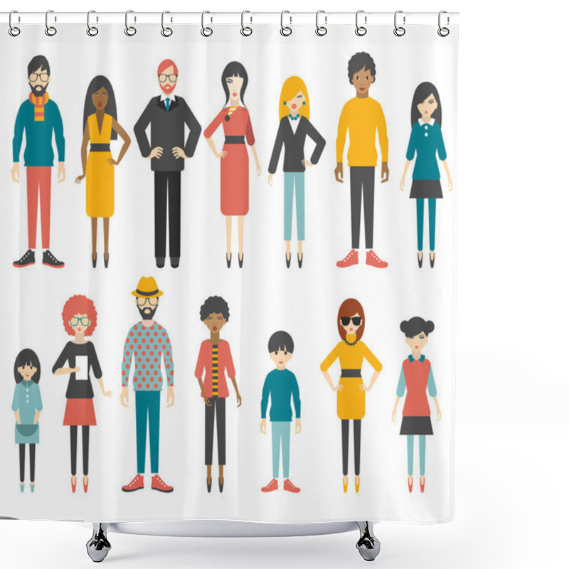 Personality  Collection Of Flat People Figures. Vector. Shower Curtains