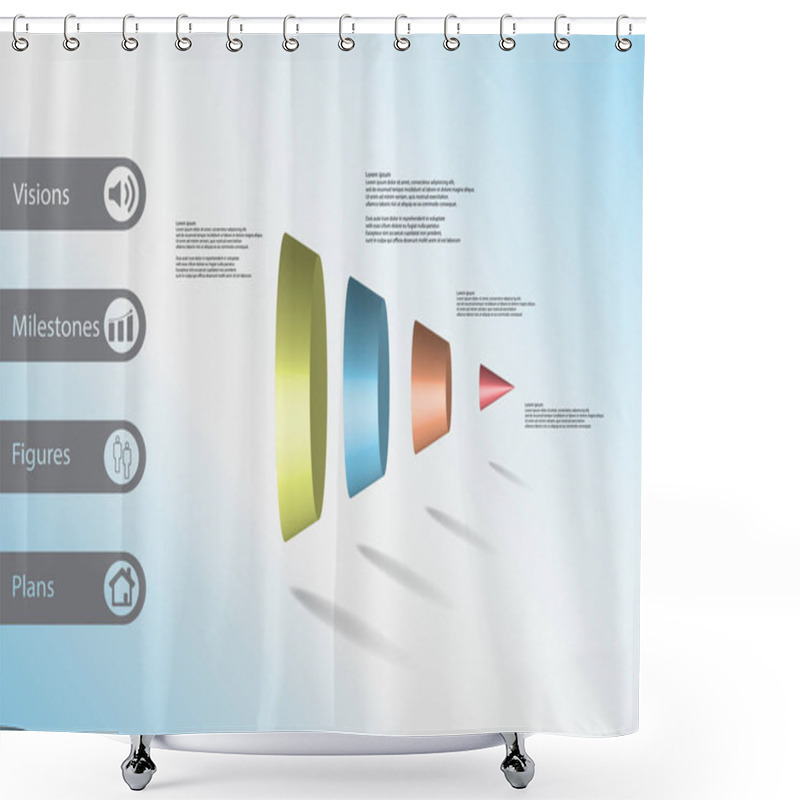 Personality  3D Illustration Infographic Template With Cone Vertically Divided To Four Parts Shower Curtains