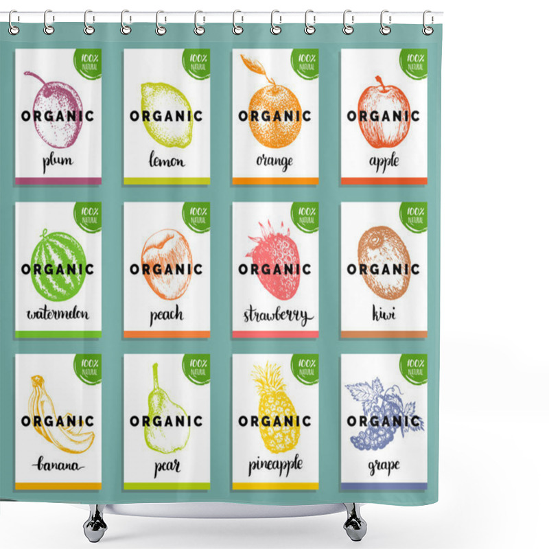 Personality  Fruits And Berries Label Banner. Shower Curtains