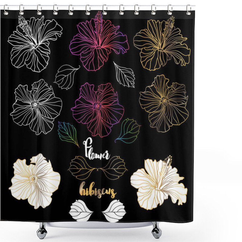 Personality  Vector Elegant Decorative Hibiscus Flowers, Design Elements Shower Curtains