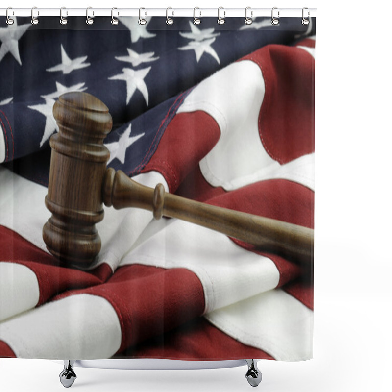 Personality  Judges Gavel And American Flag Shower Curtains