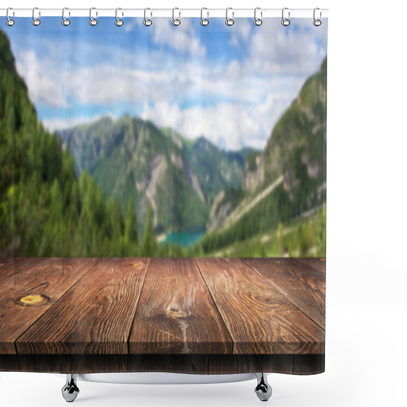 Personality  Empty Wooden Table Background Shower Curtains