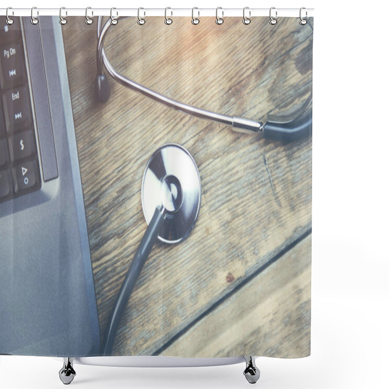 Personality  A medical stethoscope and notebook shower curtains