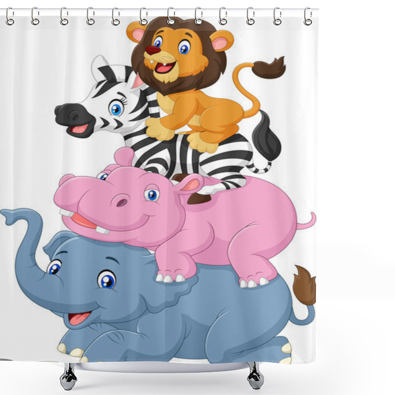 Personality  Cartoon Funny Animal Standing On Top Of Each Other Shower Curtains