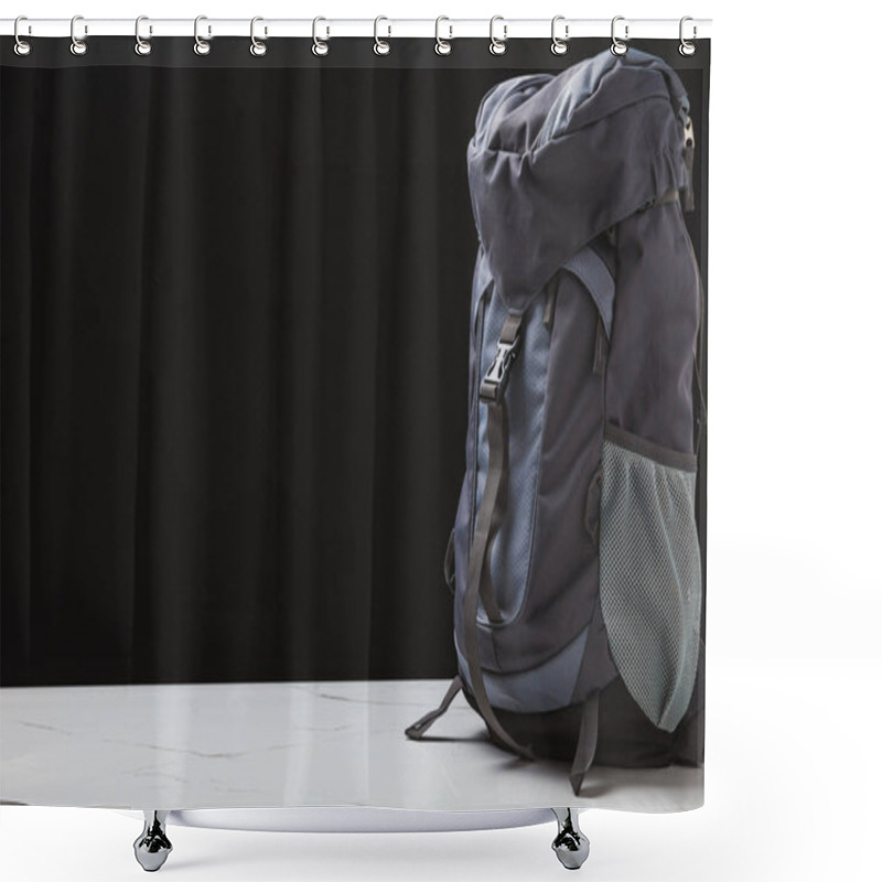 Personality  Backpack For Trekking On Black Background, Travel Concept  Shower Curtains