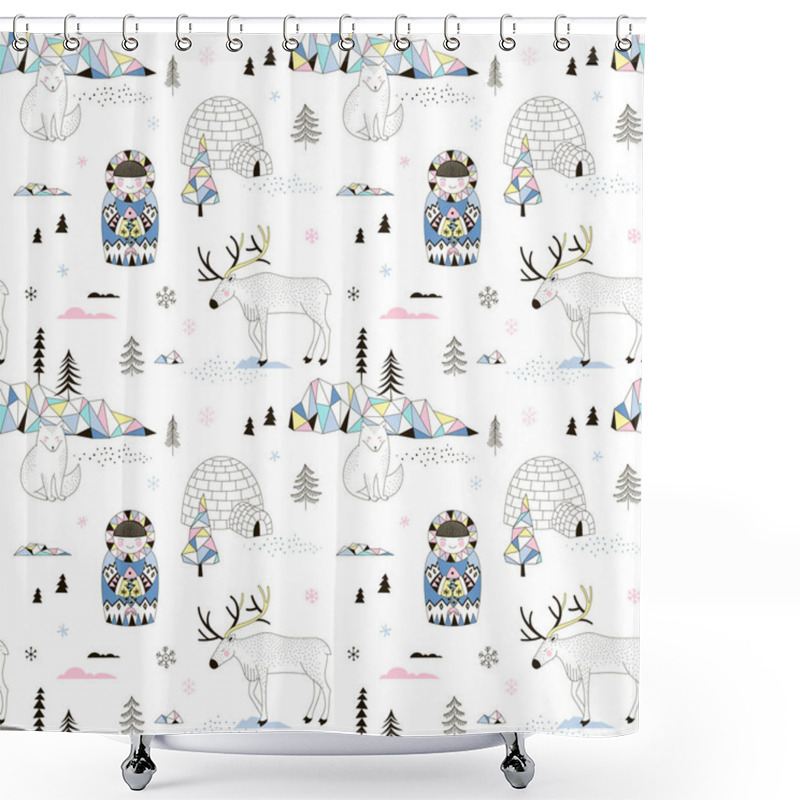 Personality  Magic Arctic Life Seamless Pattern Shower Curtains