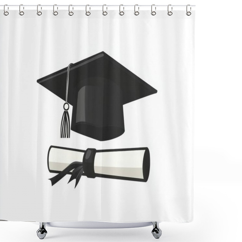 Personality  A Classic Black Graduation Cap And Diploma Symbolizing Academic Achievement. Shower Curtains