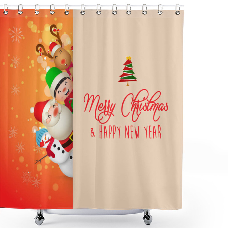 Personality  Christmas Cute Animals Character. Merry Christmas Calligraphy Lettering Design. Creative Typography For Holiday Greeting Shower Curtains