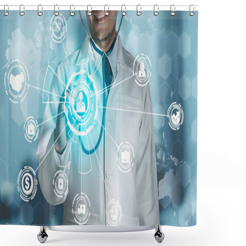 Personality  Doctor With Health Insurance Healthcare Graphic. Shower Curtains