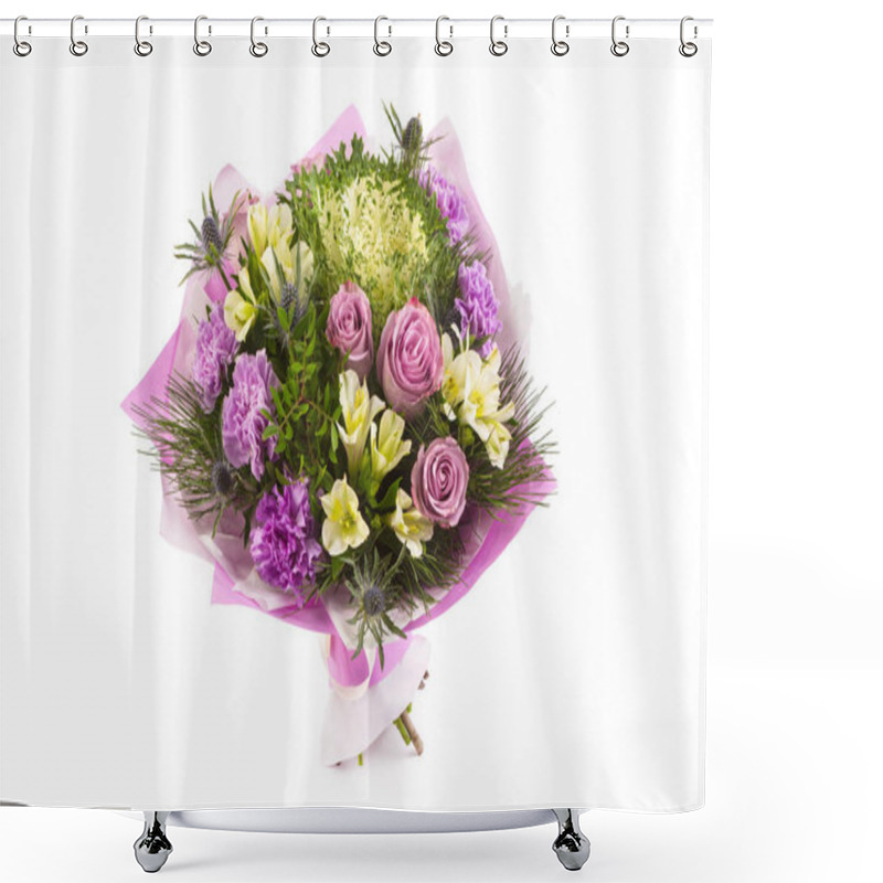 Personality  New Year's Composition Of Vivid Colours. White Background. Shower Curtains