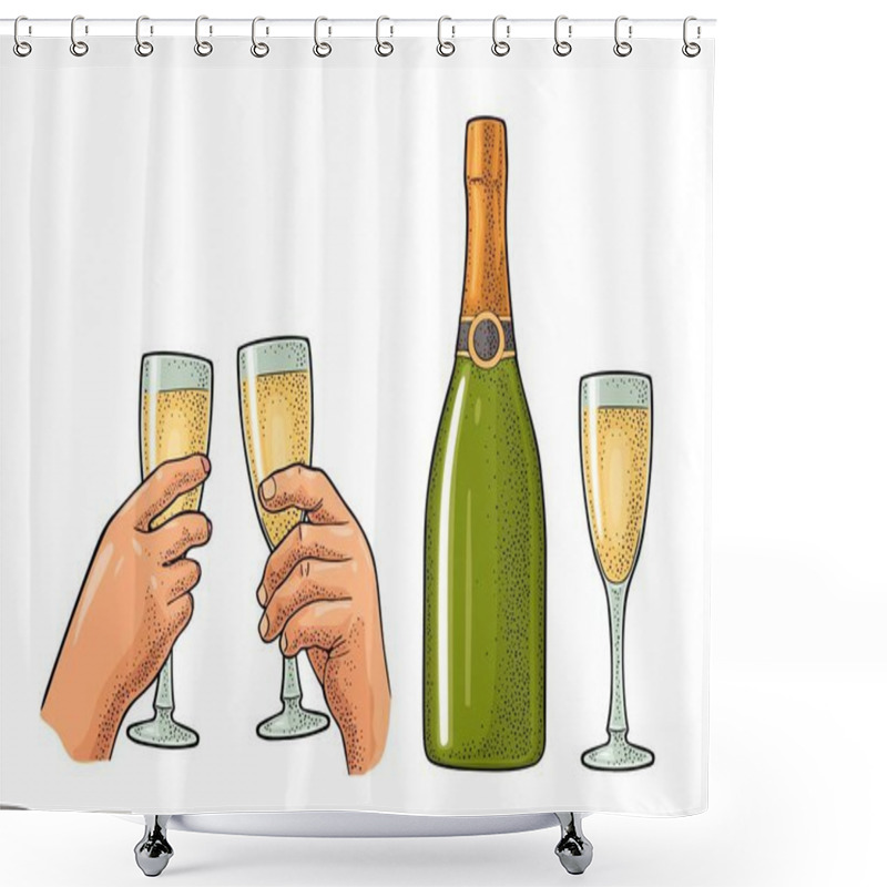 Personality  Bottle Of Champagne Explosion And Hand Hold Glass. Shower Curtains